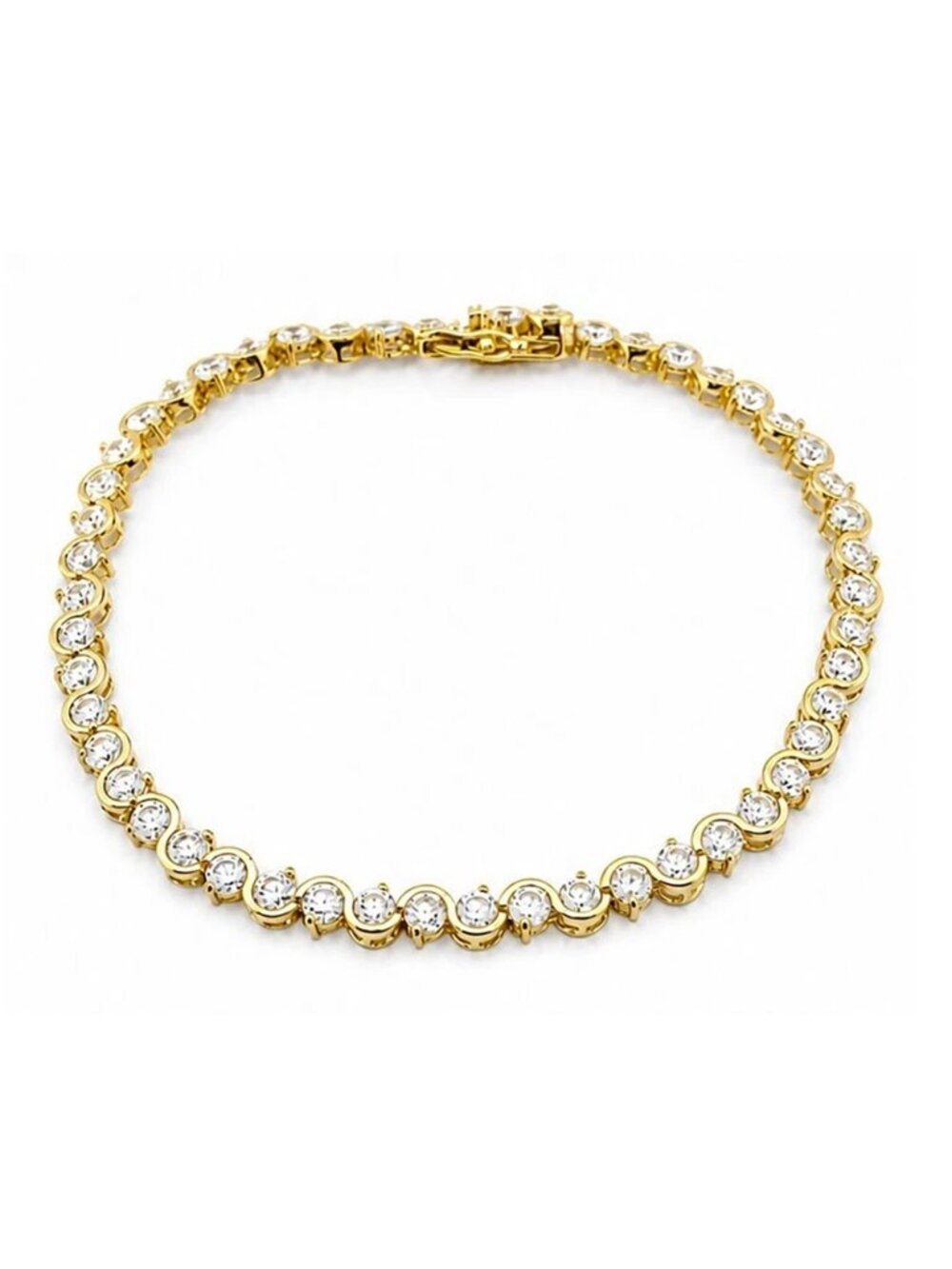 Created 5.0 Cts White Sapphire Tennis Bracelet Solid 14k Yellow Gold